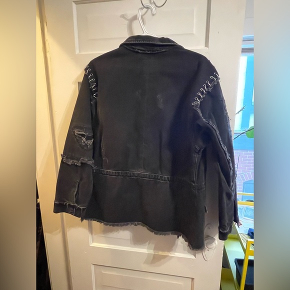 Black Denim Jacket with Metal Fasteners - Picture 3 of 6